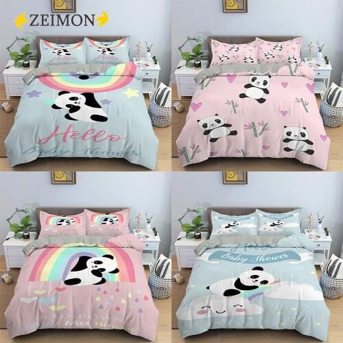 ZEIMON 3D Bedding Set Home Decor Bedclothes Cute Rain bow Panda Patterns Set 2/3Pcs Duvet Cover Set