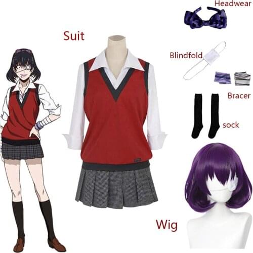 Anime Ikishima Midari Cosplay Costume Kakegurui Compulsive Gambler Wigs Accessories Uniform Halloween Cos Costume Suit