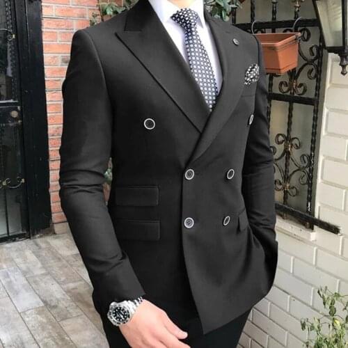 Double Breasted Slim Fit Men Suits for Groomsmen Wedding Tuxedo with Peaked Lapel Gray Male Fashion Costume (Jacket+Pants)