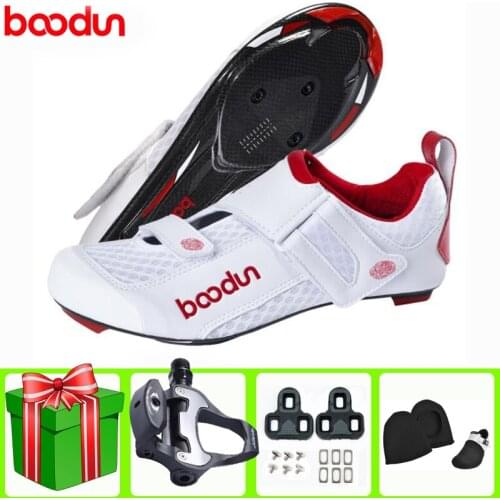 BOODUN Carbon Fiber Road Cycling Shoes Triathlon Sapatilha Ciclismo Breathable Bicycle Locking Quick-drying Racing Bicicleta
