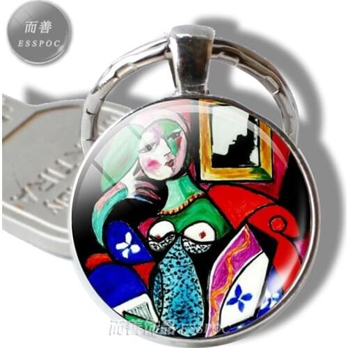 Picasso Pendant Fashion Accessories Keychain Abstract Oil Painting Photo Handmade Art Jewelry Glass Dome Key Ring Gift