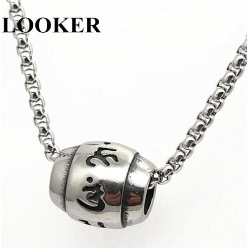 LOOKER Men Choker Stainless Steel Words Buddha Mantra Lucky Bead Pendant Necklace for Women Male Jewelry Necklace