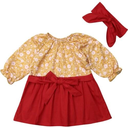 Lovely Toddler Kids Baby Girls Flower Party Princess Tutu Gown Dress Clothes Gilrs Long Sleeve Flower Bowknot Dresses