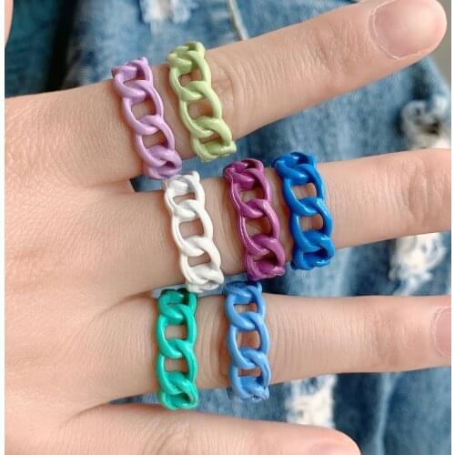 Dvacaman Trendy Handmade Enamel Geometric Hollow Irregular Chain Ring Colorful Open Metal Ring for Women Girls Jewelry Wholesale