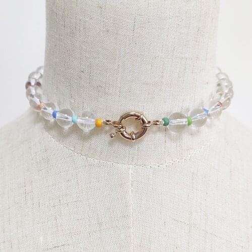 Fashion Handmade Beaded Crystal Choker Necklace Women Gold Color Lasso Collar Necklace Bohemia Rainbow Bridal Wedding Jewelry
