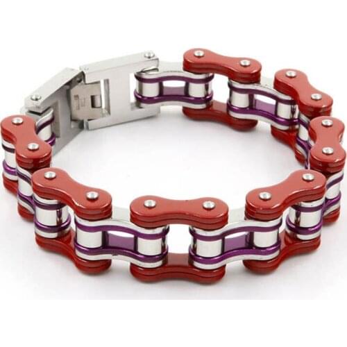 Fashion Stainless Steel Bracelets Biker Bicycle Motorcycle Chain Red Bracelet Silver Charm Jewelry for Men Punk Party Gift