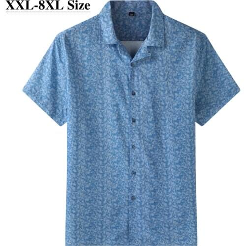 Mens Floral Print Shirt Summer Thin Beach Style 100% Cotton Loose Casual Short Sleeves Vacation Shirt Brand Plus size 7XL 8XL