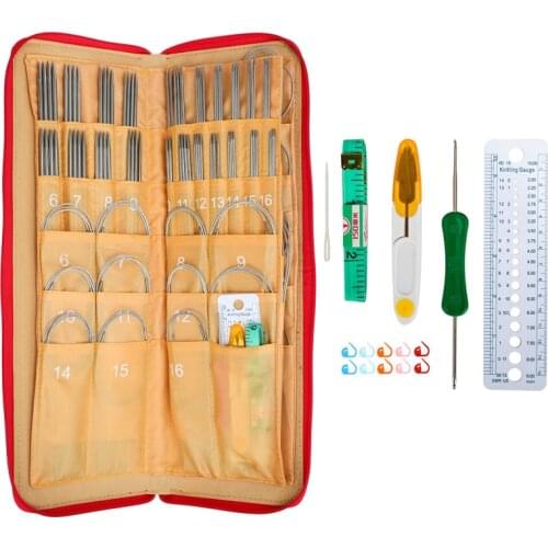 121pcs Stainless Knitting Needles Set 25/40cm Straight Needles+43/65/80cm Circular Needles Kit Crochet Hook Weave Tools With Bag