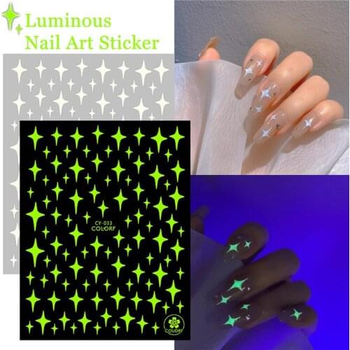 New Nail Art Sticker Luminous Flower Grass Butterfly Star Nail Art Waterproof Glowing Decal Slider Nail Art Manicures Decoration