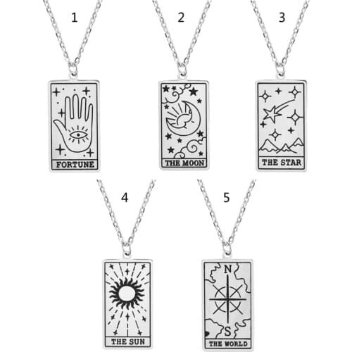 Stainless Steel Necklace Astrology Divination Amulet Fortune Star Moon Sun Heart World Pendant Chain Necklace Jewelry Gifts