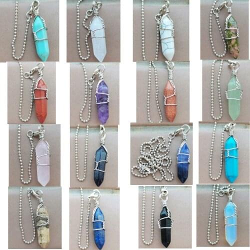 Crystal Lapis Lazuli Howlite Opal Unakite Jaspe Aventurine Sodalite Blue Sand Pendant Necklace With chain WFH879