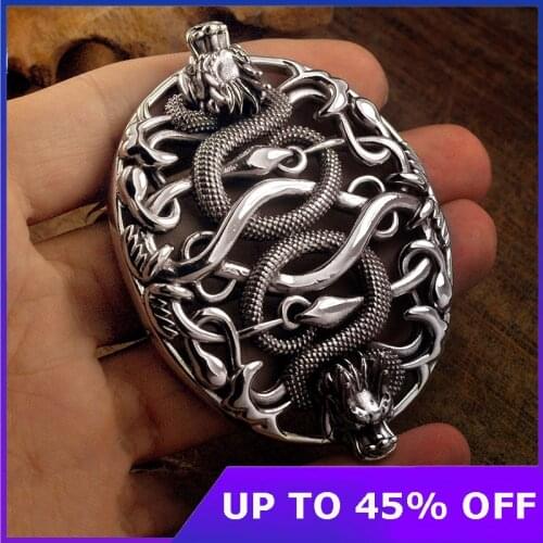 100% Pure 925 Sterling Silver color double dragon mens retro belt buckle Personality Embossed 925 Silver color Jewelry Gifts