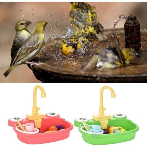 Bird Bath Tub with Faucet Funny Automatic Pet Parrots Pool Shower Cleaning Tools for Small Brids Canary Children Toys