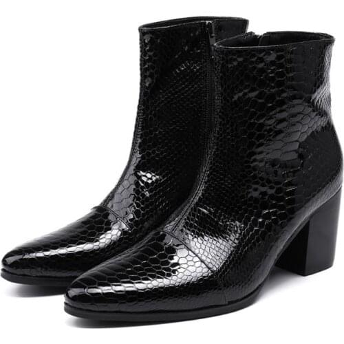 Luxury Brand Leather Italian Western High Heels Pointed Toe solid Cowboy Boots Military Black Punk Shoes Man Size13