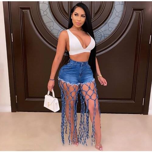 2021 summer new womens pants high waist hollow out denim shorts