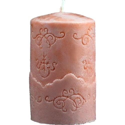 Silicone Candle Mold 3D Cylinder Shape with Classic Relief for DIY Handmade Soap Mould