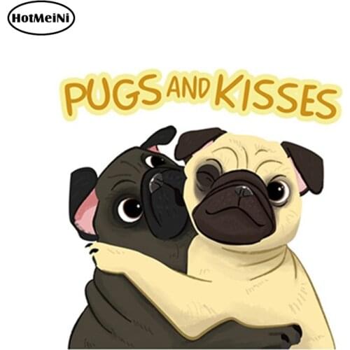 HotMeiNi 13cm x 13cm Funny Pugs And Kisses Pug Sticker Cartoon Car Styling Reflective Car Stickers Waterproof Car Decoration