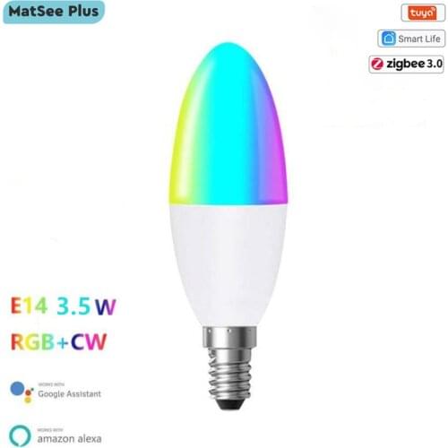 Tuya ZigBee Smart LED Light Bulb E14 5W RGBW and Color Temperature App Set Scenes Voice Control Work With Alexa Google Home