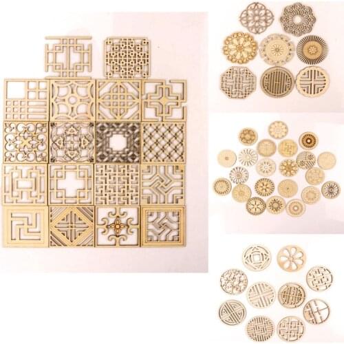 Chinese style Retro Frame Wooden Pattern Round Square Scrapbooking Craft Handmade Accessory Sewing Home Decor DIY 64mm MZ262