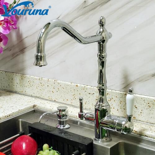 VOURUNA Traditional Chrome Filtration Kitchen Sink Faucet Tri Flow RO Water 3 Way Mixer Tap