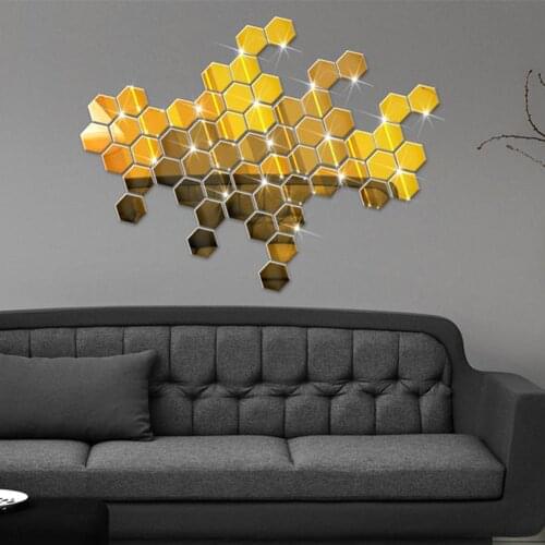 3D Mirror Wall Stickers Hexagon Shape DIY Large Wall Decor Sticker Mirror Ornaments adesivo de parede Room Home Decoration Art
