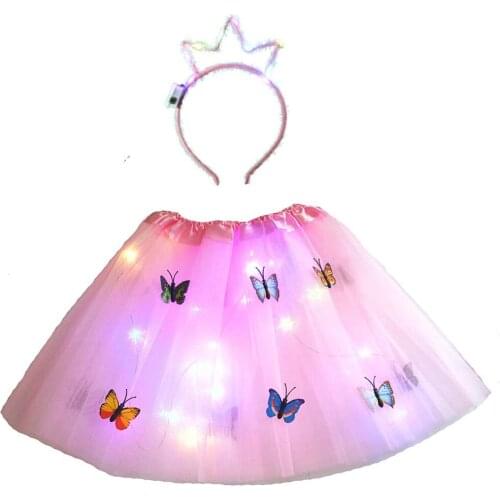 New Women Girls LED Glow Skirt Light Up Tutu Ear Headband Wedding Birthday Neon Party Crown Tiara Costume Fancy Dress