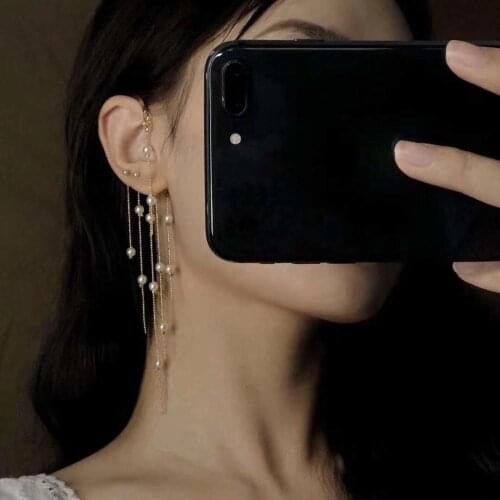 Fashion Korean Pendant Earrings Alloy Long chain Fringe Pearl Earrings Temperament Womens Accessories Wedding Party Gifts