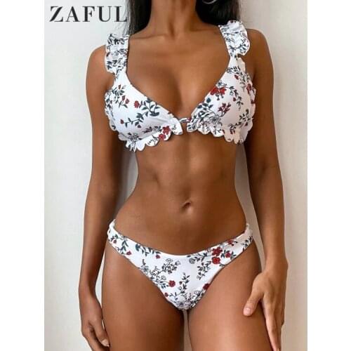 ZAFUL Floral Ruffle Swimwear Summer Padded Print Women Bikini Set Sexy Brazilian Beachwear Female 2 Pieces Swimsuit Bathing Suit