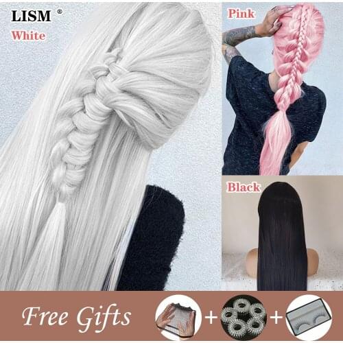 Women Fashion Harajuku Wig Straight Hair Purple/Pink/Blue/Brown Synthetic Wigs with Bang Pelucas Natural Peruca Loira Cosplay