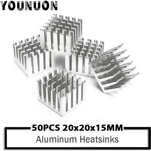 YOUNUON 50pcs 20x20x15mm Heatsink VGA RAM IC LED Power Aluminum Heat Sink With Thermal Pad 20mm x 15mm