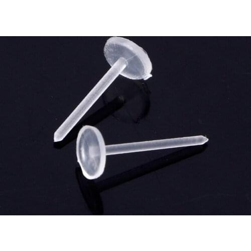 100PCS Invisible Clear Plastic 5mm 3mm Flat Blank Pad Earring Nail Pin Ear Post D08E