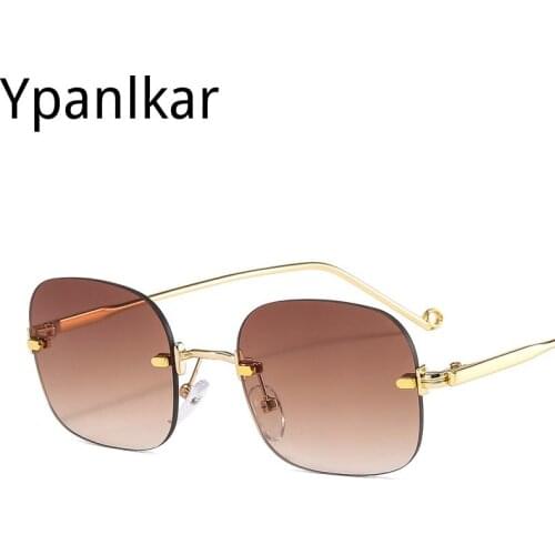 2021 Fashion Rimless Sunglasses Women Vintage Brand Design Ladies Transparent Lens Sun glasses For Women Rectangle UV400