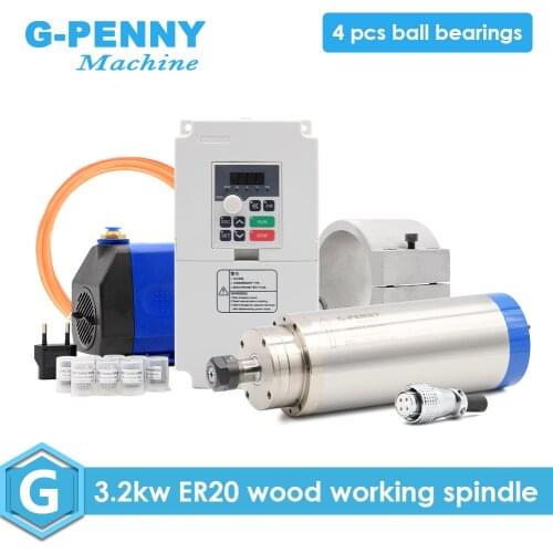 3.2kw water cooled spindle ER20 4 pcs ceramic bearings 0.01mm accuracy& QL 220v 4.0kw inverter & 100mm bracket & water pump