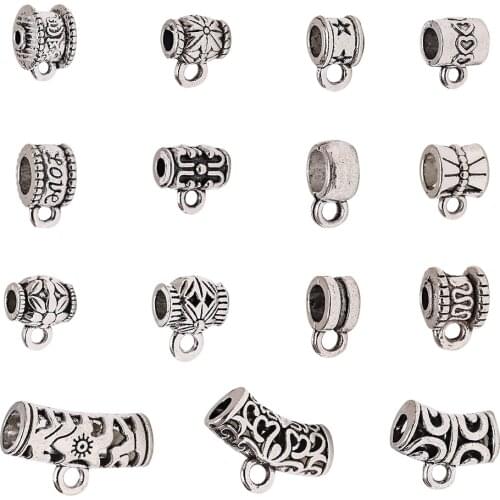 30Pcs/Lot Antique Silver Clasps Connector Charms Bail Beads Spacer Tube Metal Pendant Bracelet Diy Jewelry Making Accessories