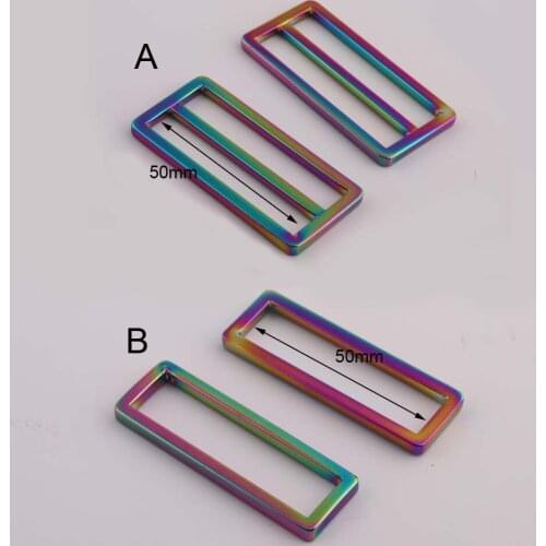 6PCS/lot 50mm 2" inner Rainbow Color Slider Tri Glide Adjustable Buckles Rectangle Buckle for Bag Straps Webbing