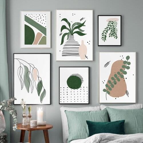 Abstract Green Color Block Vase Leaves Wall Art Canvas Painting Nordic Posters And Prints Wall Pictures For Living Room Decor