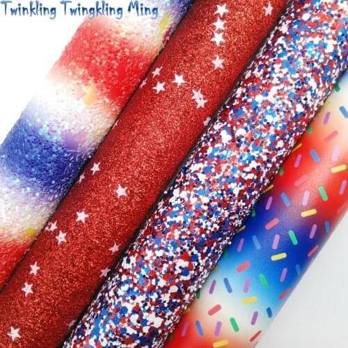 Twinkling Twinkling Red Blue Chunky Glitter Leather Felt Backing Sprinkles Synthetic Vinyl Faux Leather Fabric 21X29CM KM536