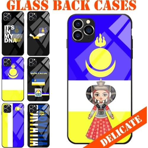 Tempered Glass Back Phone Case For Samsung A20 50 70 M20 30 S7 S8 S9 S10 LITE Edge PLUS NOTE Galaxy Buryatia Buryat Flag