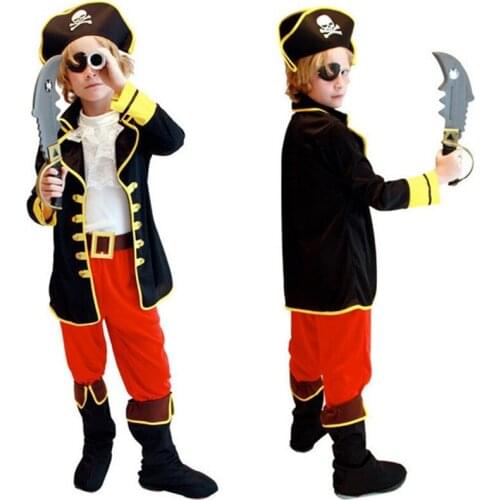 Kids Boys Caribbean Pirate Costume Cosplay Set For Halloween Children Birthday Fancy Party Dress