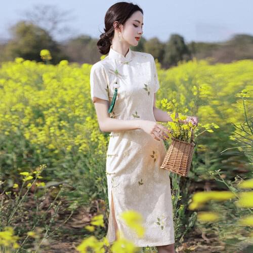 Elegant Women Slim Sexy Cheongsam Traditional Chinese Ladies Qipao Vestidos Vintage Mandarin Collar Robe Gown Evening Dress