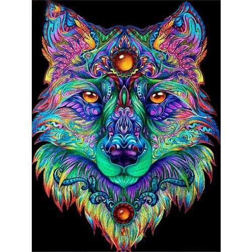 Colored Wolf Printed Canvas 11CT Cross-Stitch Patterns Embroidery DMC Threads Handicraft Hobby Knitting Needlework Adults