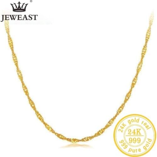 JLZB 24K Pure Gold Necklace Real AU 999 Solid Gold Chain Beautiful Smooth Shiny Upscale Trendy Classic Fine Jewelry Hot Sell New