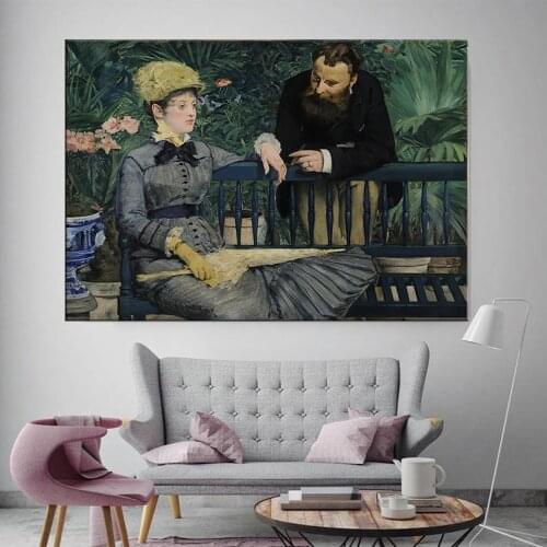 Edouard Manet Poster Art Canvas Painting “In the Conservatory” Prints Modern Wall Oil Painting Pictures For Living Room Decor