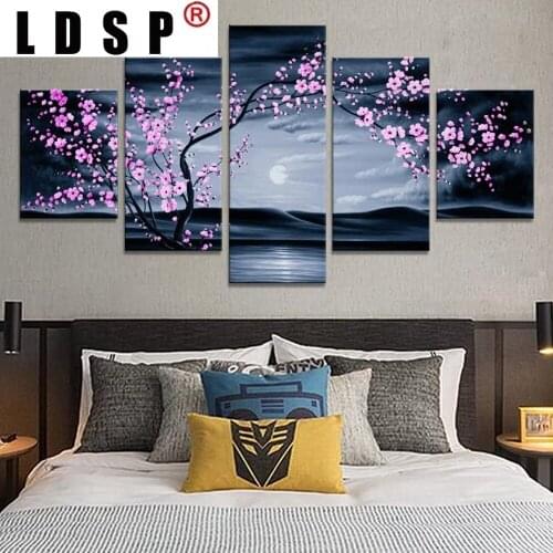 LDSP Canvas Wall Art 5 Piece Paintings Sakura Posters Home Living Modular Pictures Prints Living Room And Bedroom Home Decor