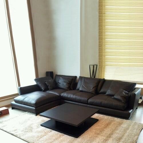 Nordic style fashion down black leather sofa size living room simple modern combination