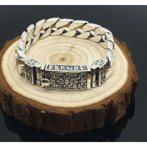 Thai Silver Vajra Bracelet for Men s925 pure silver six-character mantra personality domineering trend good luck man bracelet