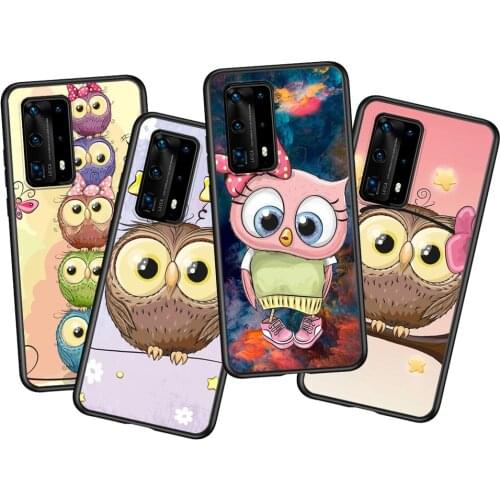 Cute Owl Hearts Lover For Huawei P40 P30 P20 Pro P10 P9 P8 Lite RU E Mini Plus 2019 2017 Black Soft Phone Case