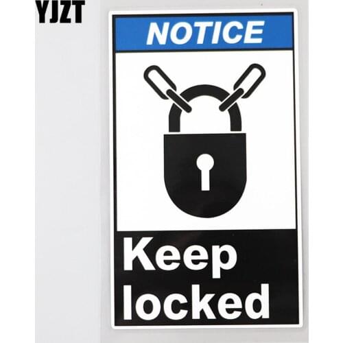 YJZT 9.2CM×15.8CM WARNING Keep Locked Notice Decal PVC Car Sticker 12C-0182