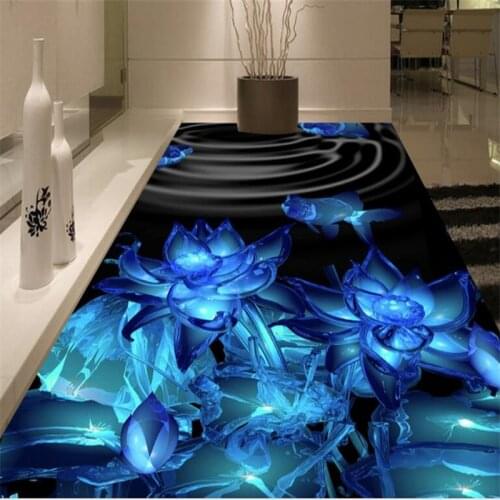Wellyu Customized large custom floor stickers 3D indoor luminous crystal lotus thickened wear-resistant floor 3d flooring