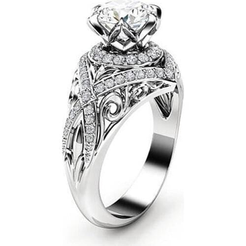 Vintage Real Diamond Rings 18k White Gold Jewelry Promise Luxury Engagement Wedding Band Rings for Women Men Party Bijou
